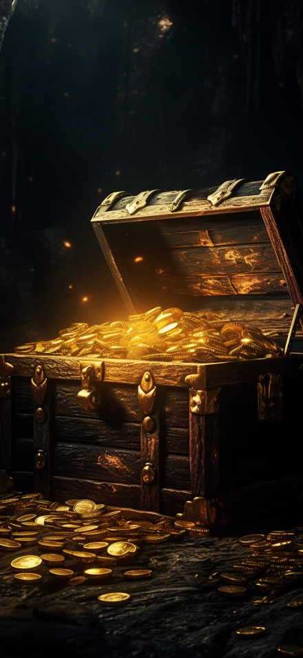 Ancient Pirate Treasure Chest Overflowing With Gold 7K