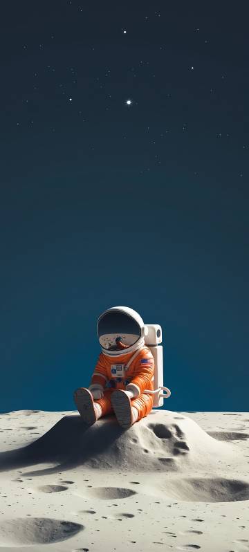 Cute Orange Astronaut Sitting On The Moon 4K Phone Wallpaper