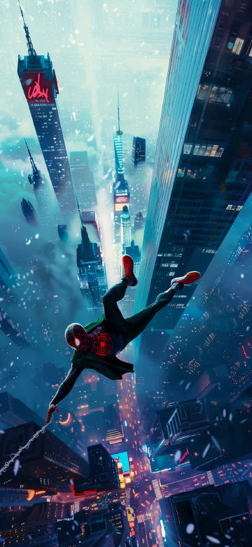 Heroic Spider-Man in Action Above a Glowing City 4K UHD Wallpaper