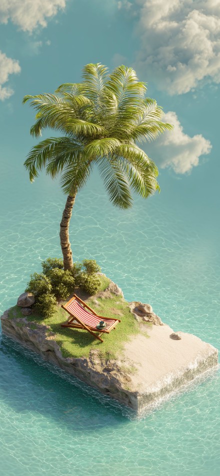 An island with a tall palm tree wallpaper