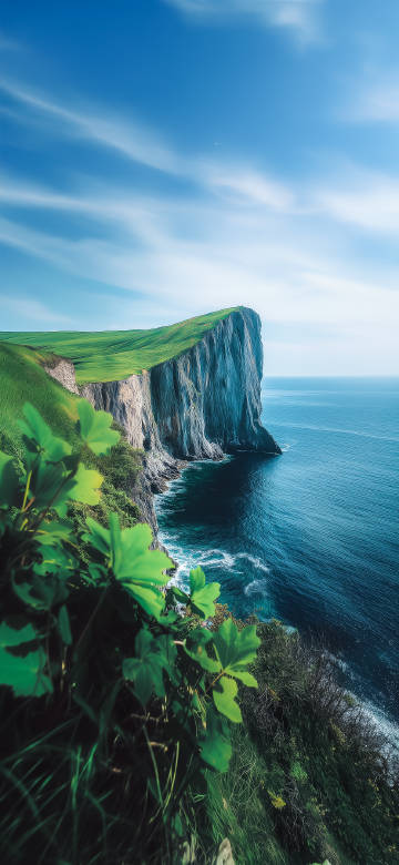 Majestic Green Cliff Edge Over Blue Ocean 4K Wallpaper