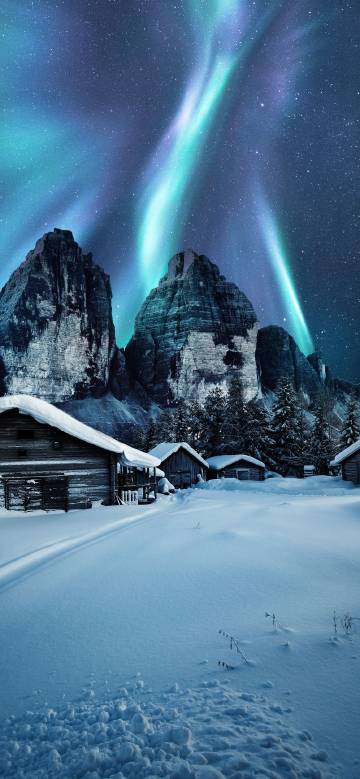 Aurora Over Snowy Cabin Phone Wallpaper