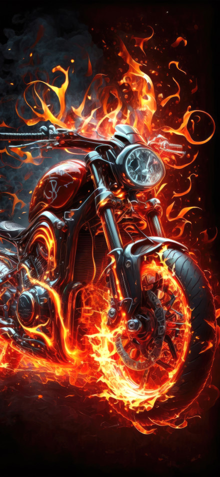 Burning Motorcycle With Fire Flames 4K Phone Wallpaper
