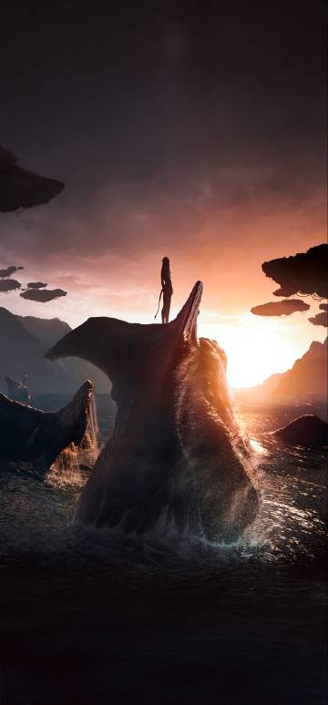 Avatar: The Way of Water Na'vi Standing on Tulkun 4K Wallpaper