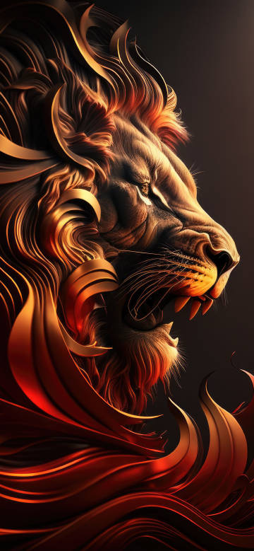 Fantasy Lion 4K Wallpaper, Glowing Mane and Sharp Teeth