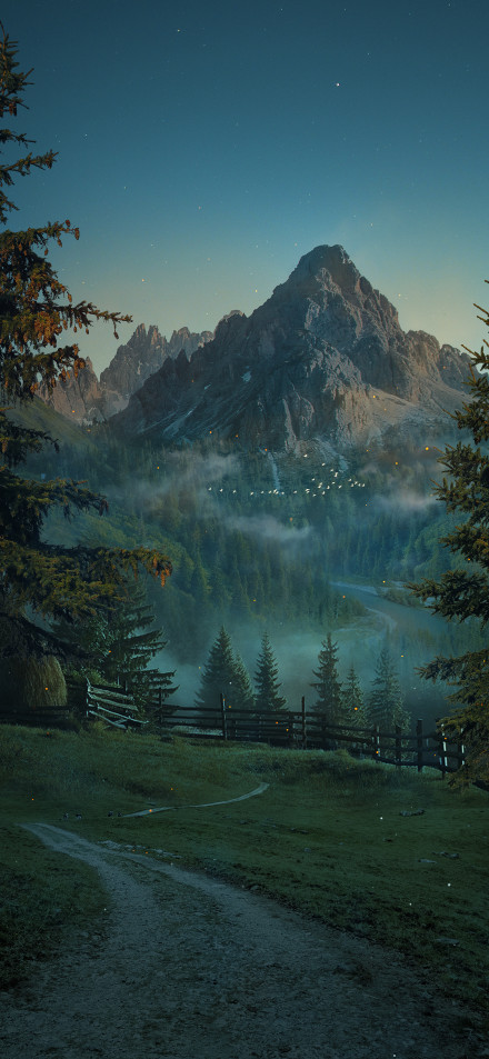 Fantasy Forest Valley at Night 4K Wallpaper