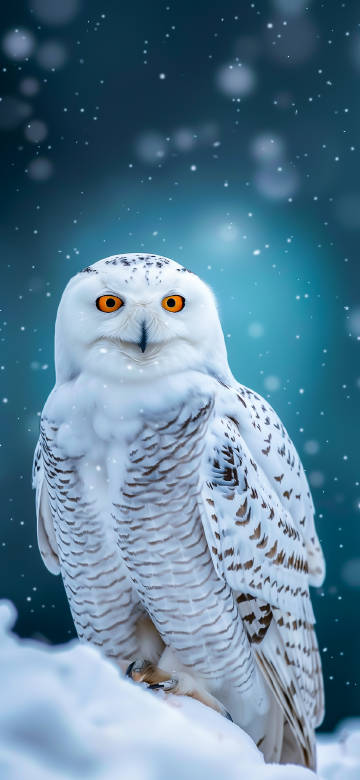 Cute Snowy Owl Standing In Winter Snow 4K Wallpaper