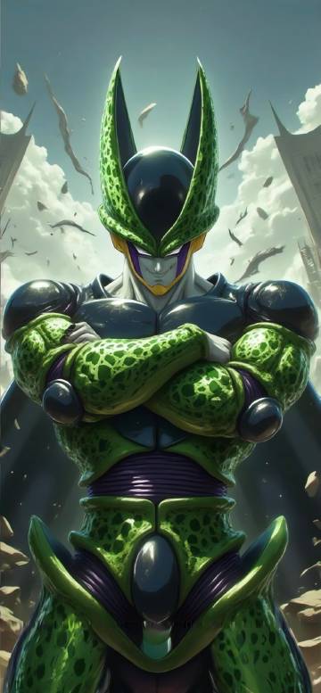 Cell from Dragon Ball Z in Battle-Ready Pose 4K Wallpaper