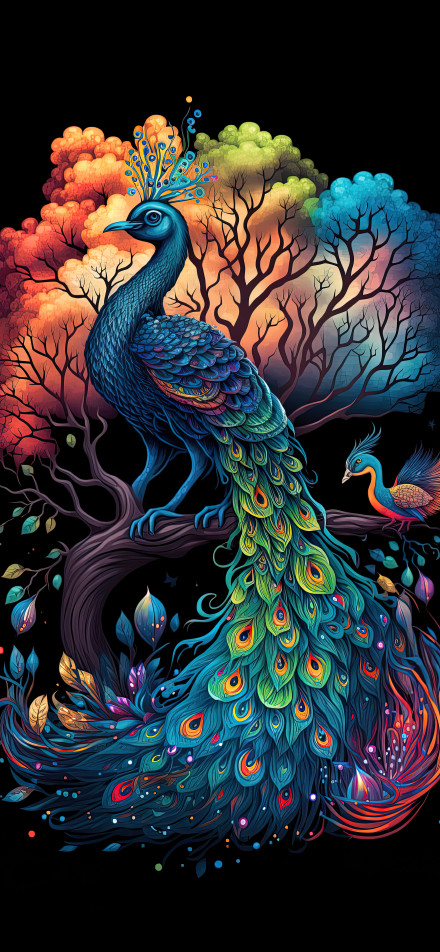 Colorful Peacock Illustration Phone Wallpaper