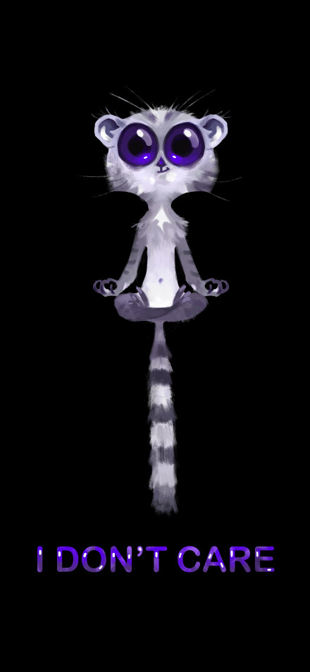 Cute Meditating Lemur "I Don't Care" AMOLED Wallpaper