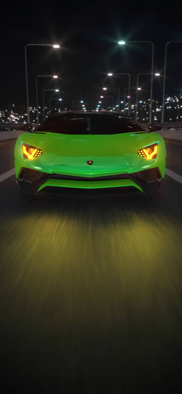 Green Lamborghini Aventador Night Drive 4K Wallpaper