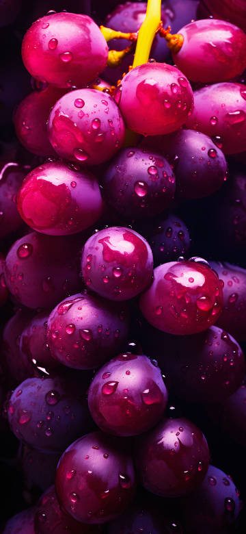 Fresh purple grapes glistening with dewdrops 4K phone wallpaper
