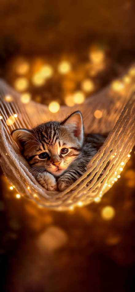 Cute Kitten Resting in Hammock 4K Phone Wallpaper
