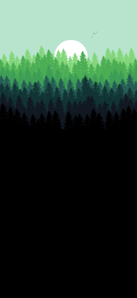 Green Forest and Sunrise Minimalist Wallpaper