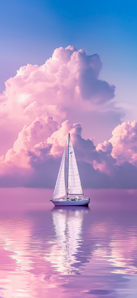 Calming Sailboat on Dreamy Pastel Ocean at Sunset 4K Wallpaper