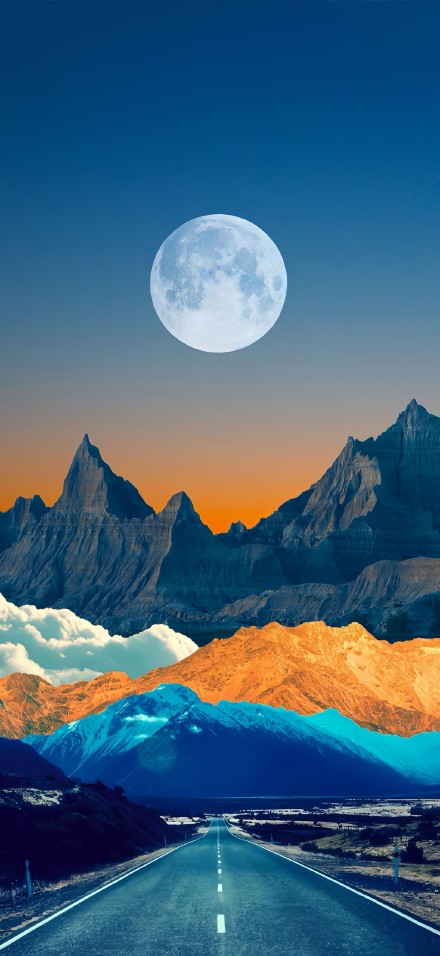 Majestic Full Moon Over Mountains 4K Phone Wallpaper