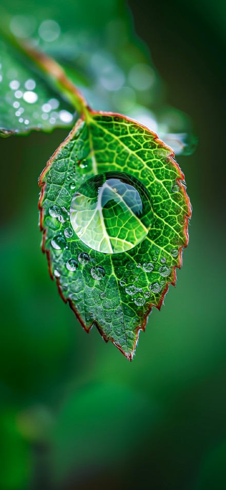 Crystal Clear Water Droplet On Green Leaf Macro 4K