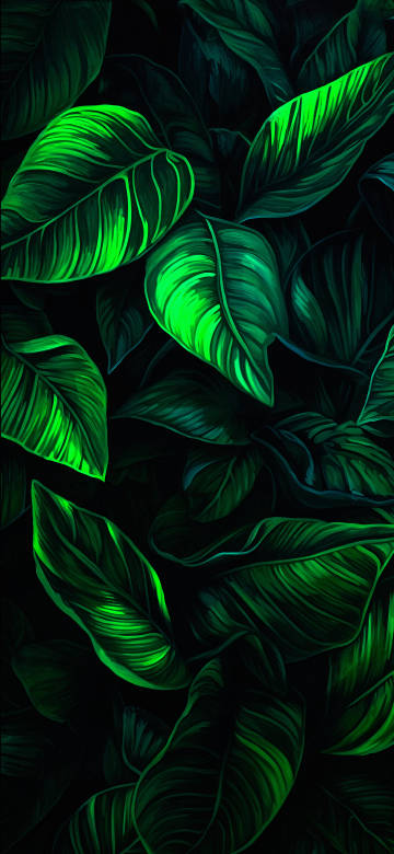 Leaf Texture with Glowing Green Highlights 4K UHD Wallpaper