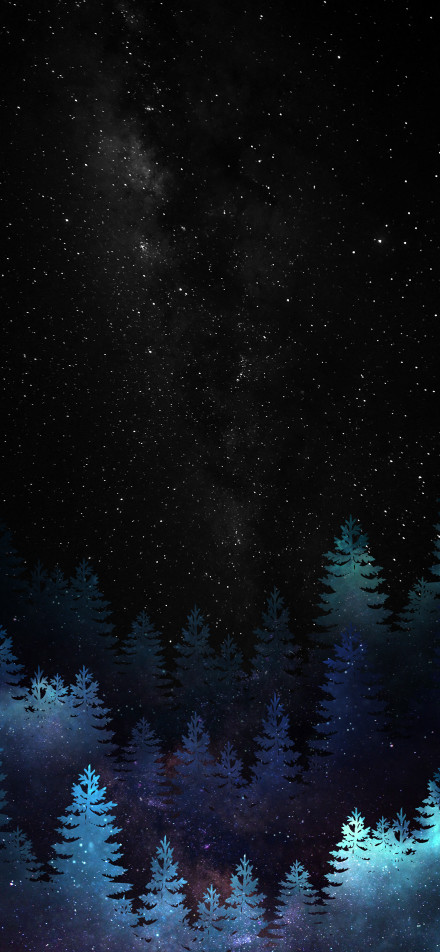 Dark phone wallpaper, dark night, starry sky, forests