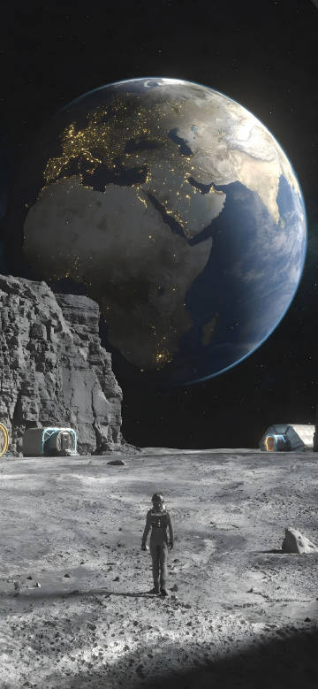 Astronaut Moon Base Earth View Wallpaper