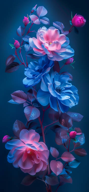 Elegant Pink and Blue Flower Blossoms 4K UHD Wallpaper