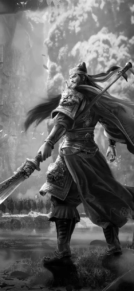 Guan Gong Black and White Depth Effect HD Wallpaper