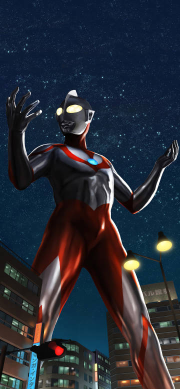 Classic Ultraman Standing In City Night 4K Wallpaper