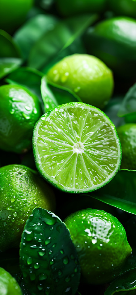 Fresh Green Limes with Water Droplets 4K Wallpaper