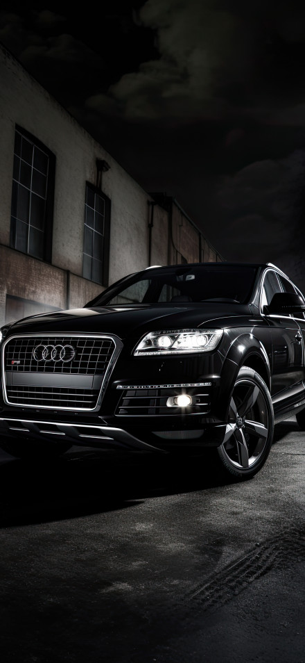 Black Audi Q7 SUV Night Street 4K Wallpaper