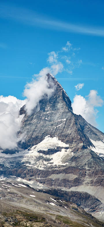 Snowy Swiss Alps Under Blue Sky 4K Wallpaper