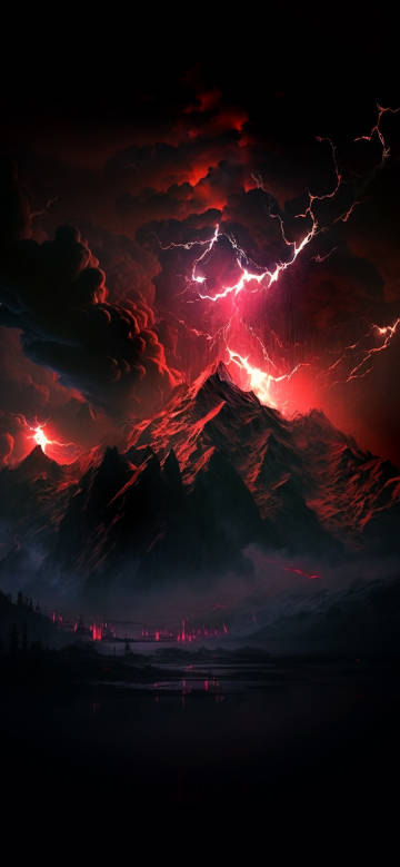 Red Thunder Over Dark Mountains 4K Phone Wallpaper