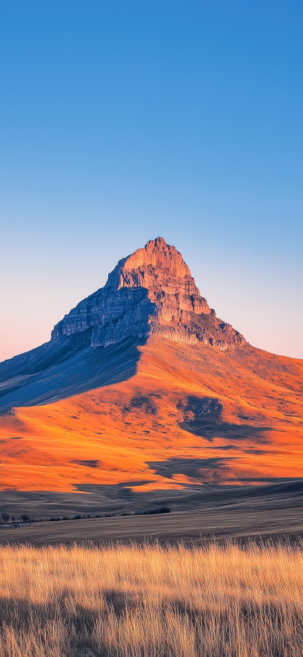 Majestic Rock Mountain Rising From Grass Plains