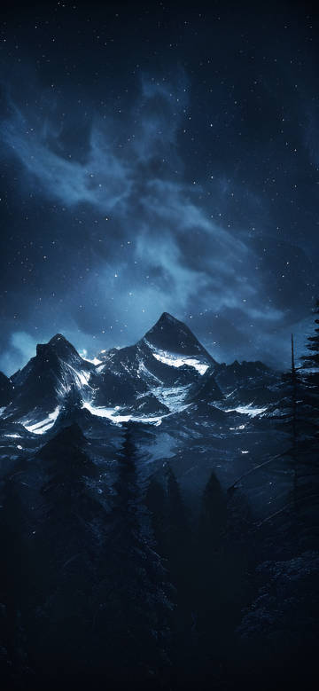 Calm Night Sky Over Forest Peaks 4K Phone Wallpaper