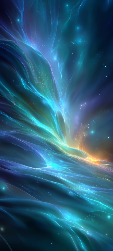 Dreamy Blue and Gold Abstract Nebula 4K Phone Wallpaper