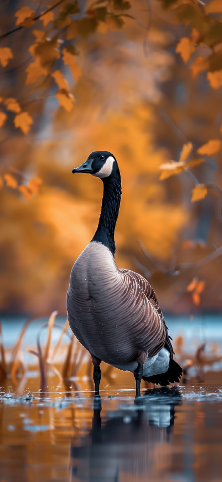 Beautiful Goose in Vibrant Fall Landscape 4K UHD Wallpaper