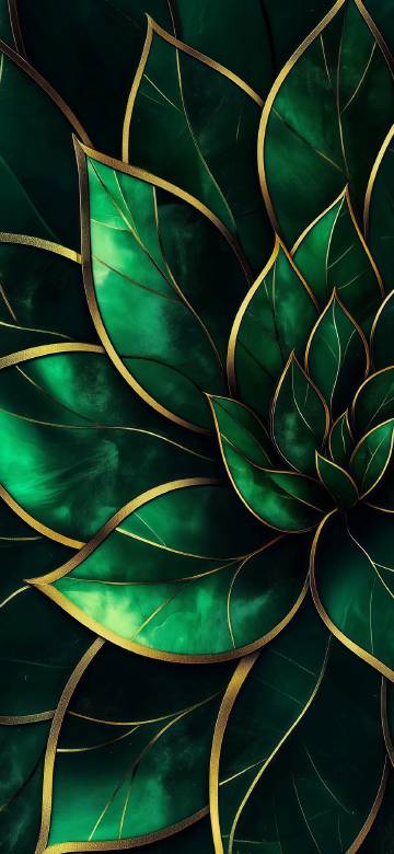 Green Leaves with Golden Veins Wallpaper
