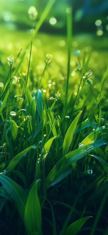 Dew-Covered Grass in Morning Sunlight 4K Wallpaper