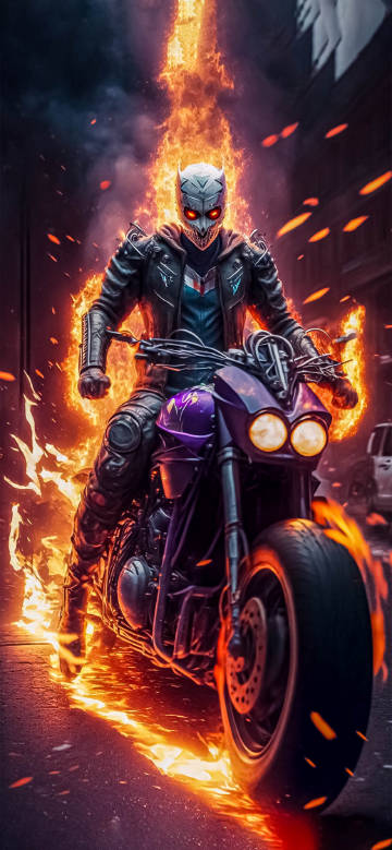 Fire Skull Rider On a Flaming Bike 4K Phone Wallpaper