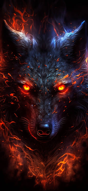 Furious Fire Wolf Dark Fantasy Wallpaper 4K