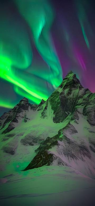 Stunning Green Aurora Borealis on Snow-Capped Mountains 4K Wallpaper