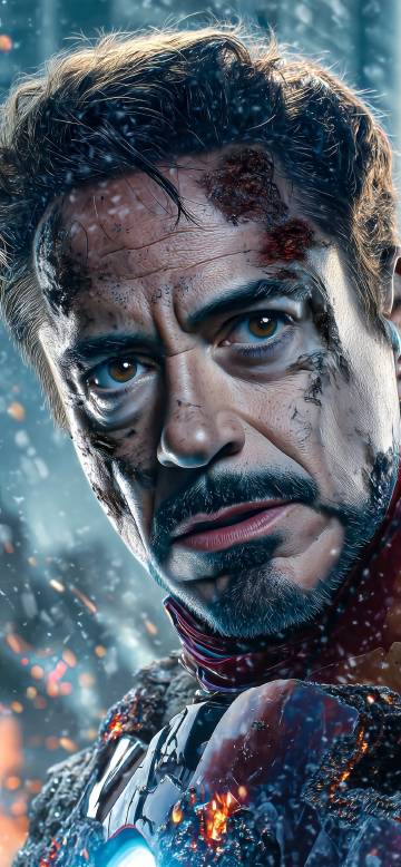 Battle-Scarred Iron Man Face Close-up Wallpaper