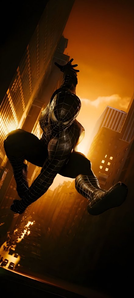 Cool Black Spider-Man Soaring Through the Sky 4K Wallpaper
