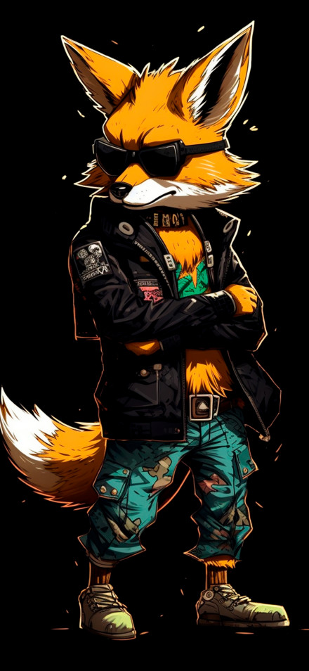Cool Fox Wearing Sunglasses And Leather Jacket 4K