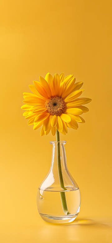 Bright Yellow Sunflower in a Clear Vase 4K Wallpaper