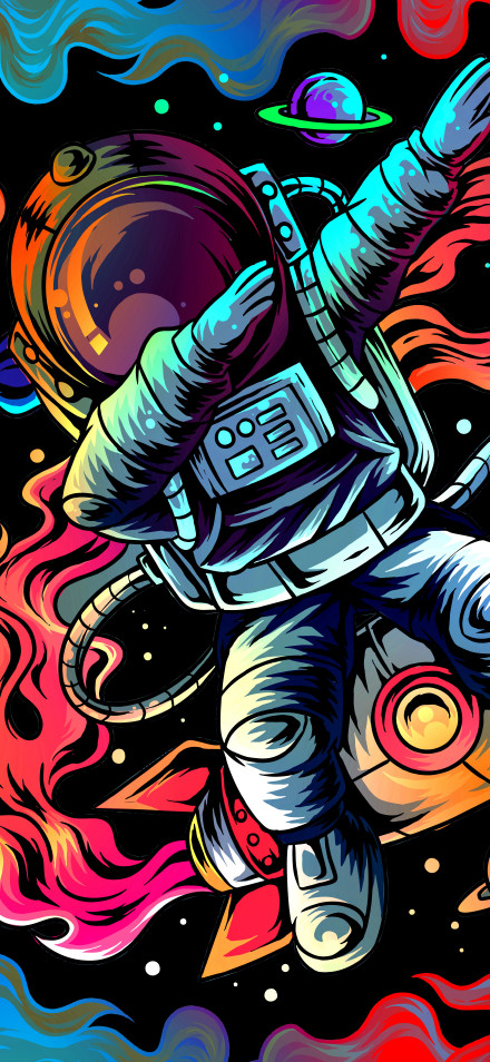 Cool Dabbing Astronaut Neon Vector Art 4K Wallpaper