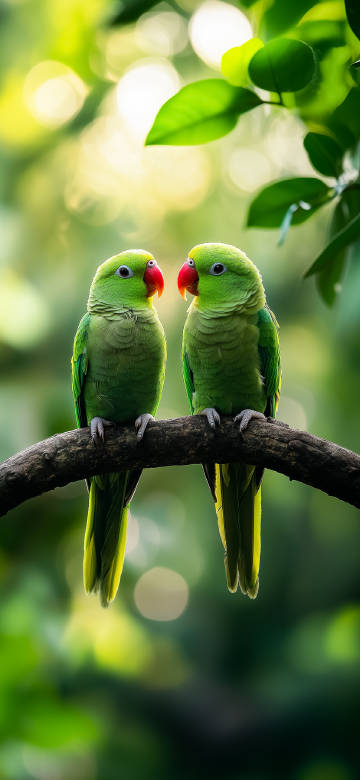 Couple of Green Parakeets on a Branch 4K UHD Wallpaper