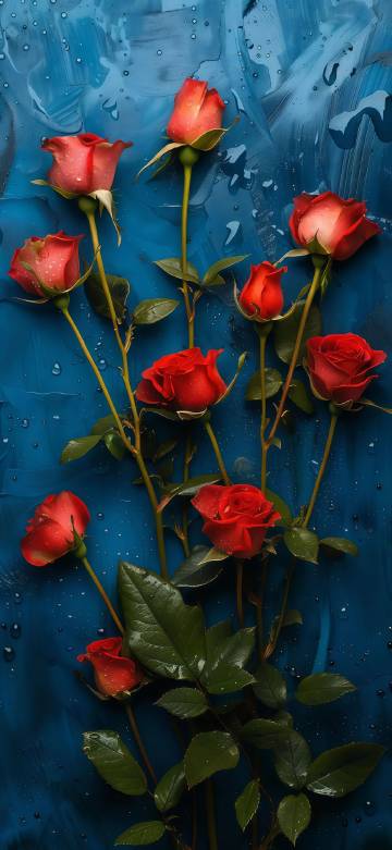 Beautiful red rose on a blue background phone wallpaper