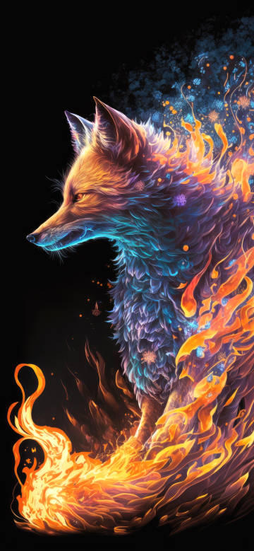 Abstract Burning Fox Illustration 4K Phone Wallpaper