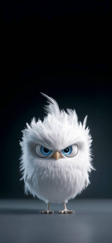 Cute Fluffy Bird with Fierce Expression 4K Phone Wallpaper