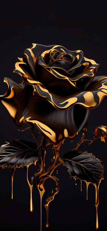 Black-Gold Rose Art Wallpaper